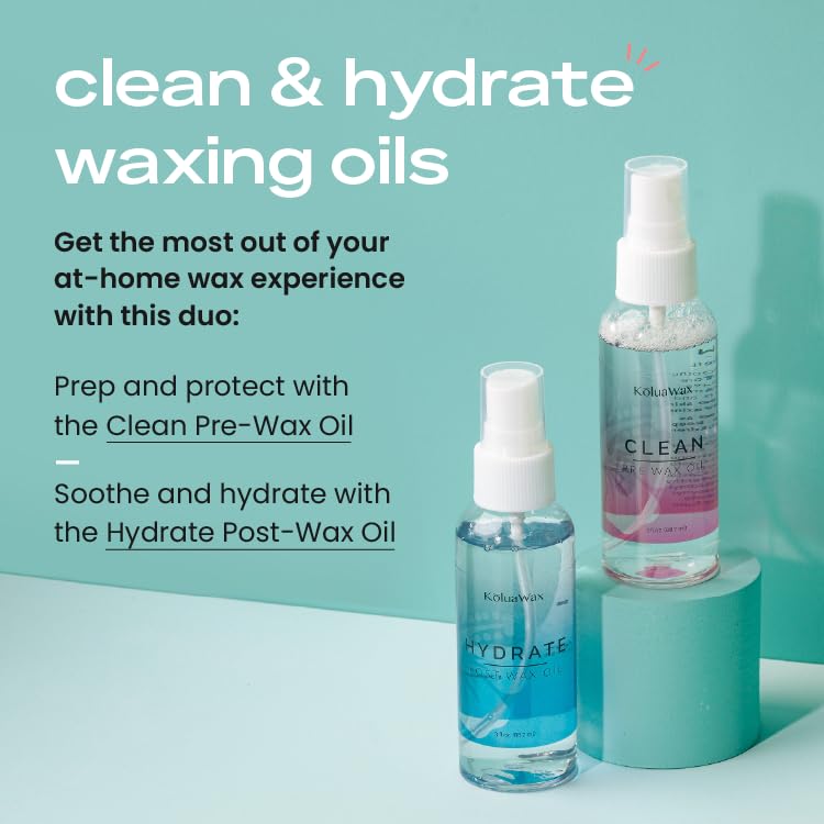 KoluaWax Hydrate Post-Wax Oil being applied to soothe skin and reduce redness.
