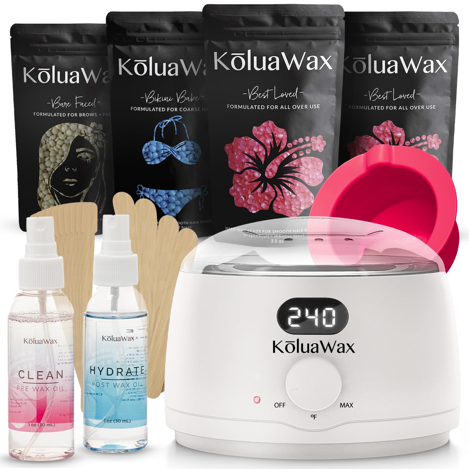 KoluaWax Premium Waxing Kit digital warmer, for at-home salon-quality sessions.