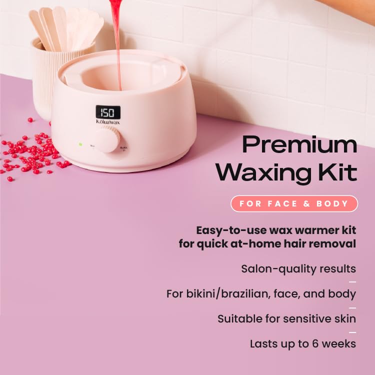 KoluaWax Premium Waxing Kit removable silicone wax pot simplifies cleanup after waxing