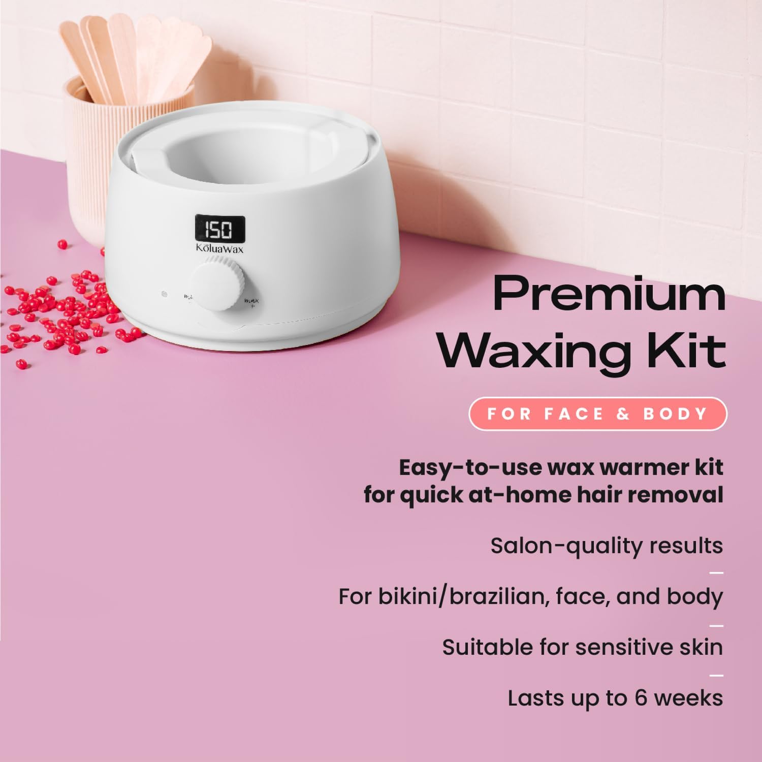 KoluaWax silicone wax pot close-up, easy-clean design for quick cleanup after wax sessions.