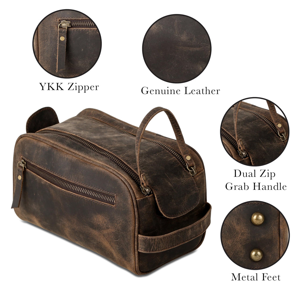 KomalC leather toiletry bag roomy main compartment for grooming gear.