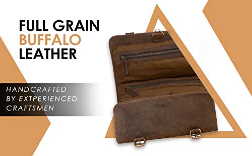 KomalC buffalo leather bag interior with pockets emphasizes organization on trips.
