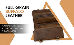 KomalC buffalo leather bag interior with pockets emphasizes organization on trips.