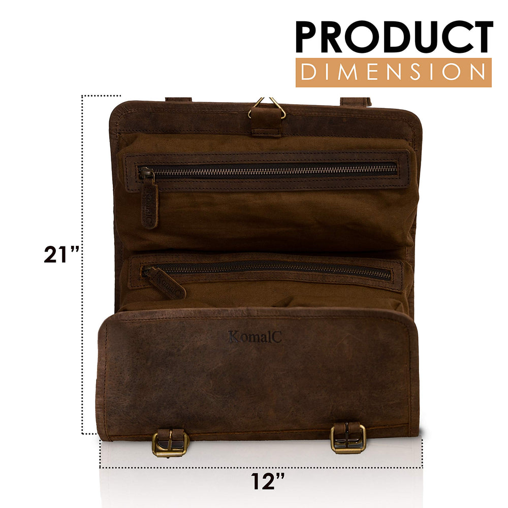 KomalC hanging toiletry bag open lifestyle shot for organized packing on travel.