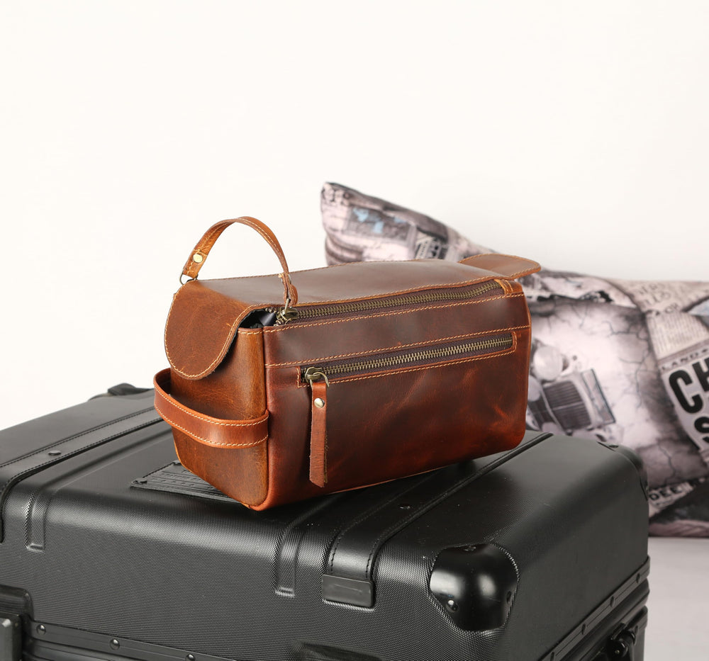 KomalC buffalo leather bag features durable YKK zipper for reliable use