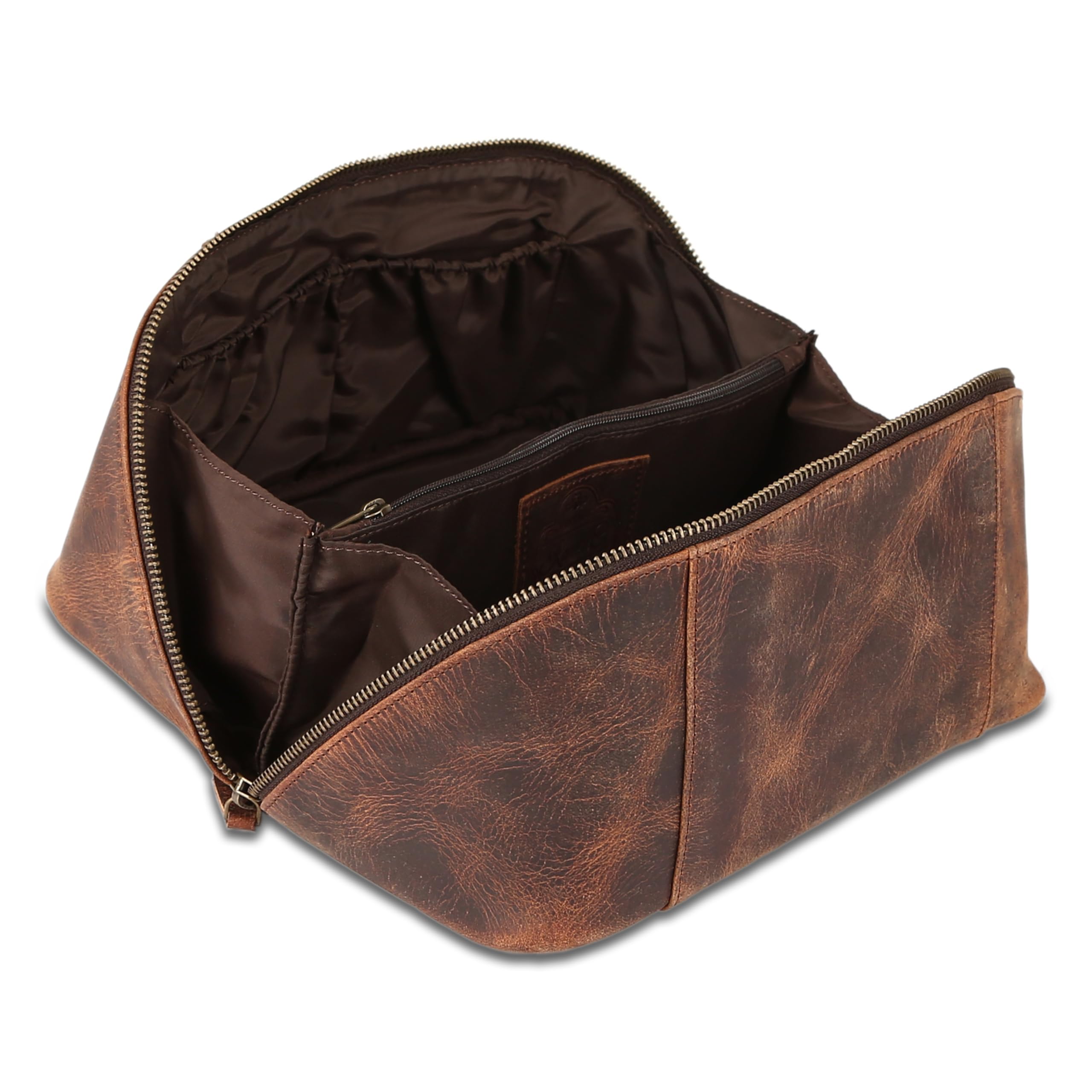 KomalC premium full-grain leather aging gracefully with use for a refined look.