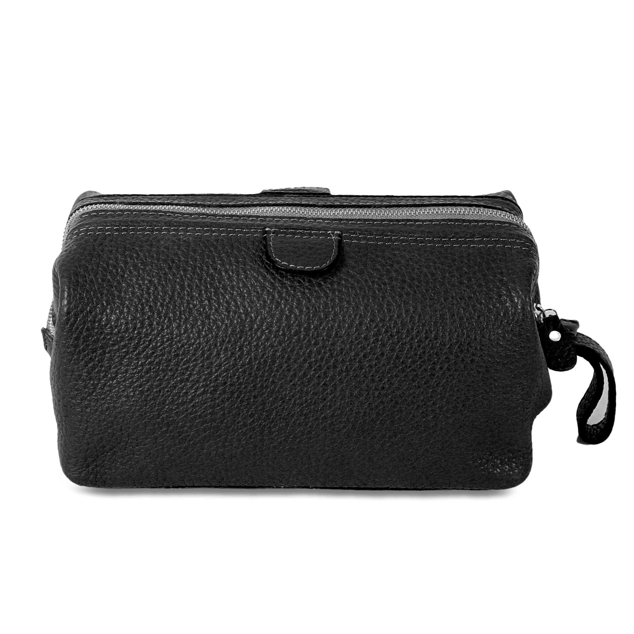 KomalC wide-opening compartment enables easy access to full-sized toiletries.