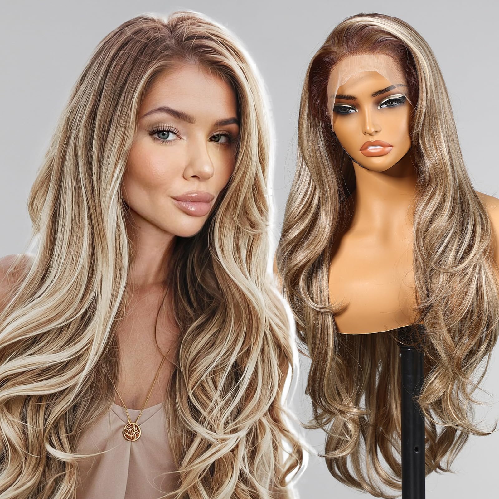 KOME ash blonde wig lace-front detail showcases natural-looking hairline and seamless blend.