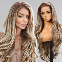 KOME ash blonde wig lace-front detail showcases natural-looking hairline and seamless blend.