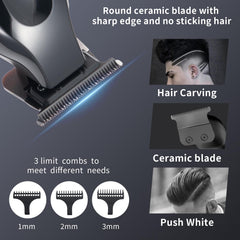 KOMINGDON beard trimmer LED display close-up showing battery level and charge status.