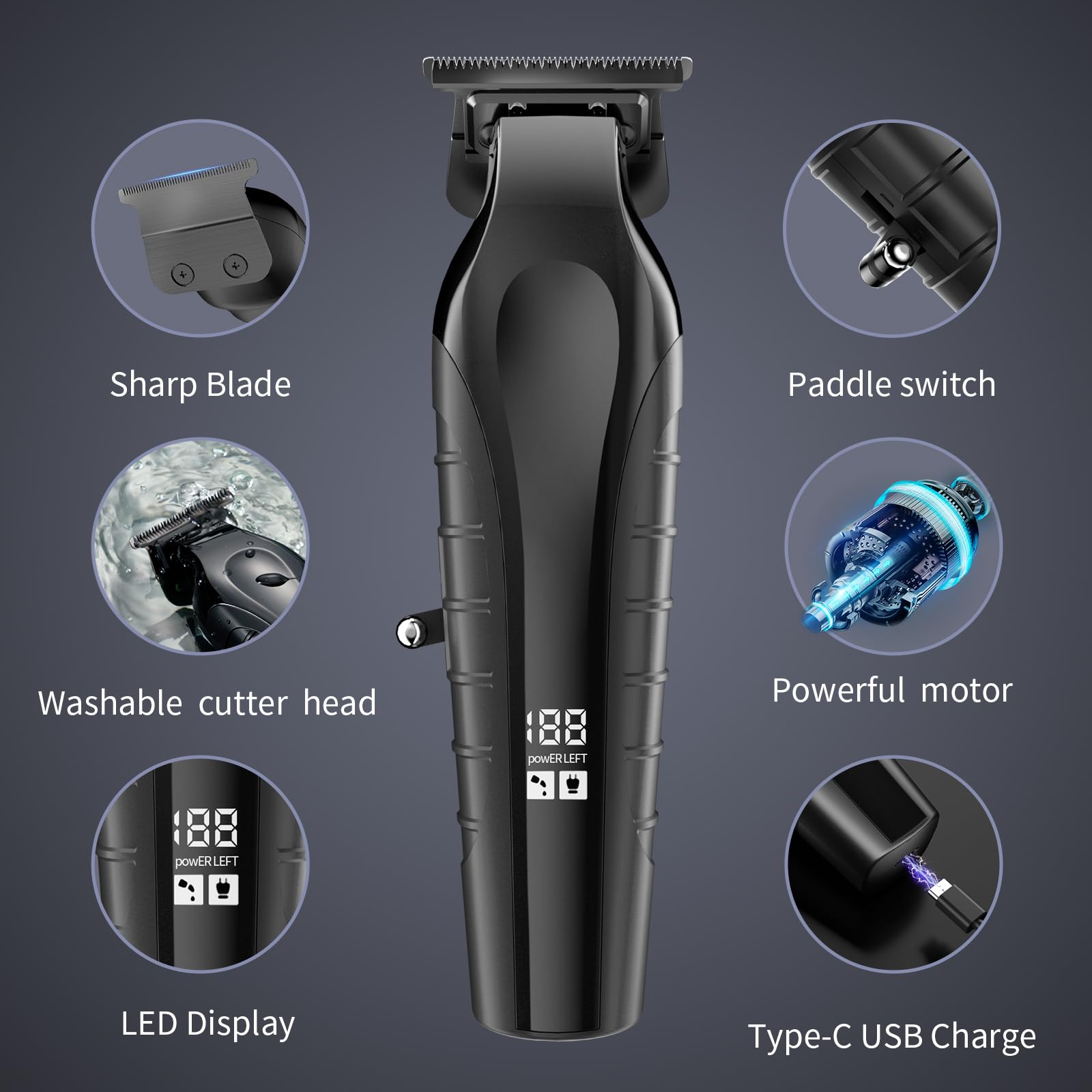 KOMINGDON beard trimmer T-blade close-up highlighting precision for clean edges.