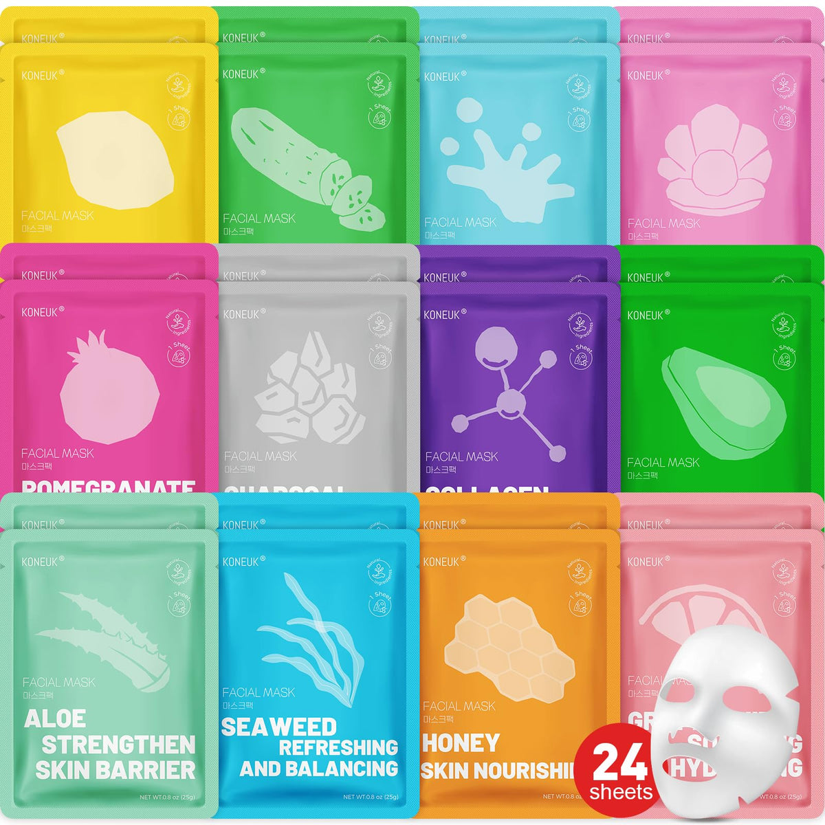 KONEUK 24-pack face mask set packaging highlights premium spa gift appeal for women