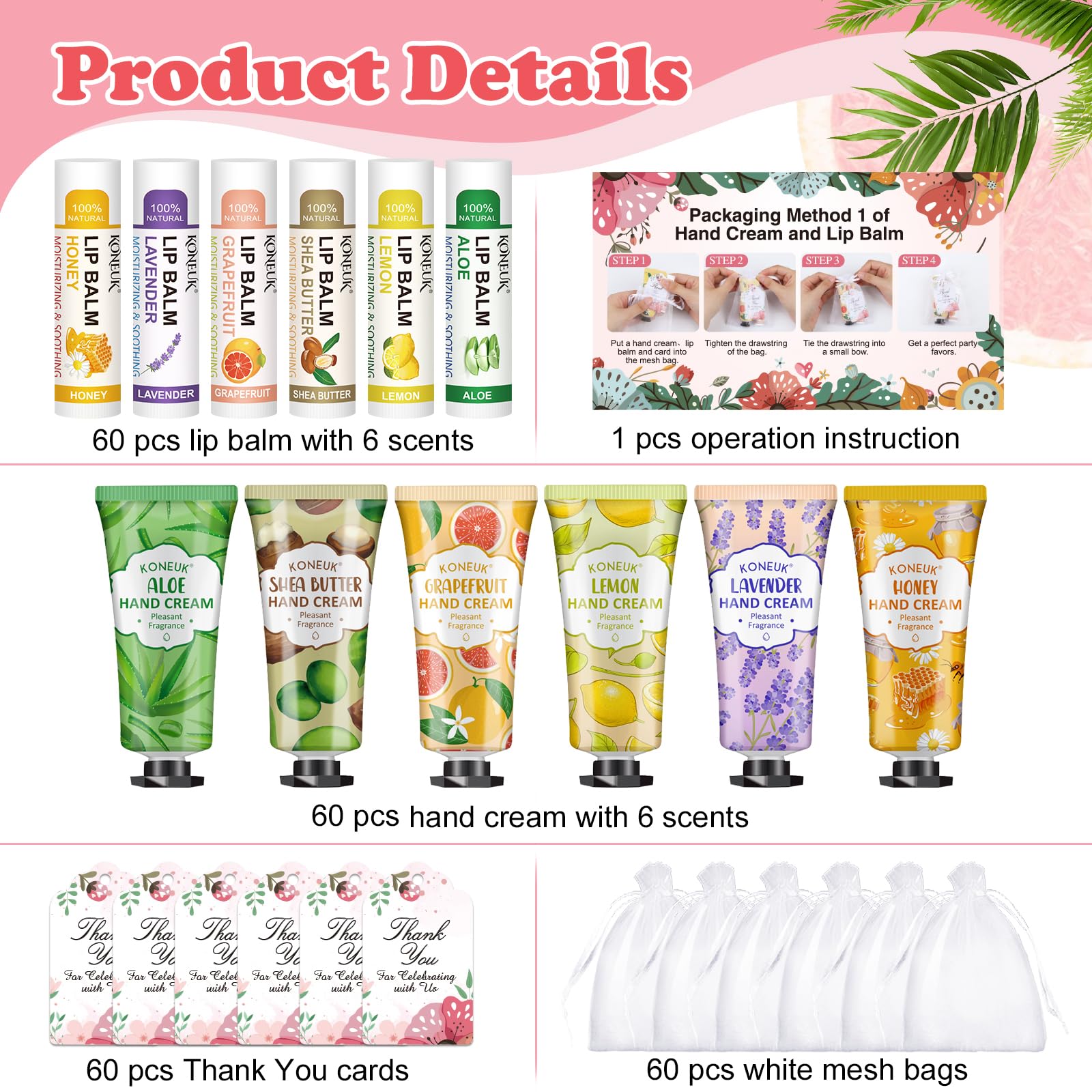 KONEUK 60-pack lip balm bulk set, compact and portable for on-the-go protection.