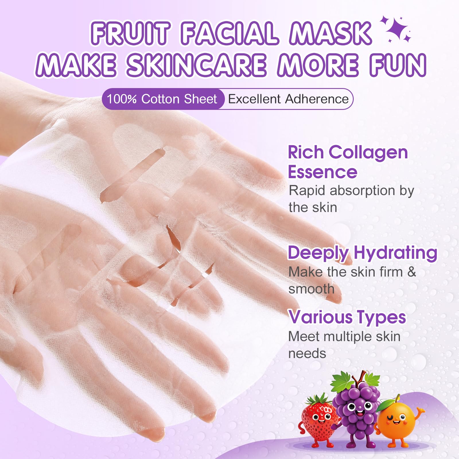 KONEUK fruit cartoon design masks on colorful packaging create playful spa party vibes.
