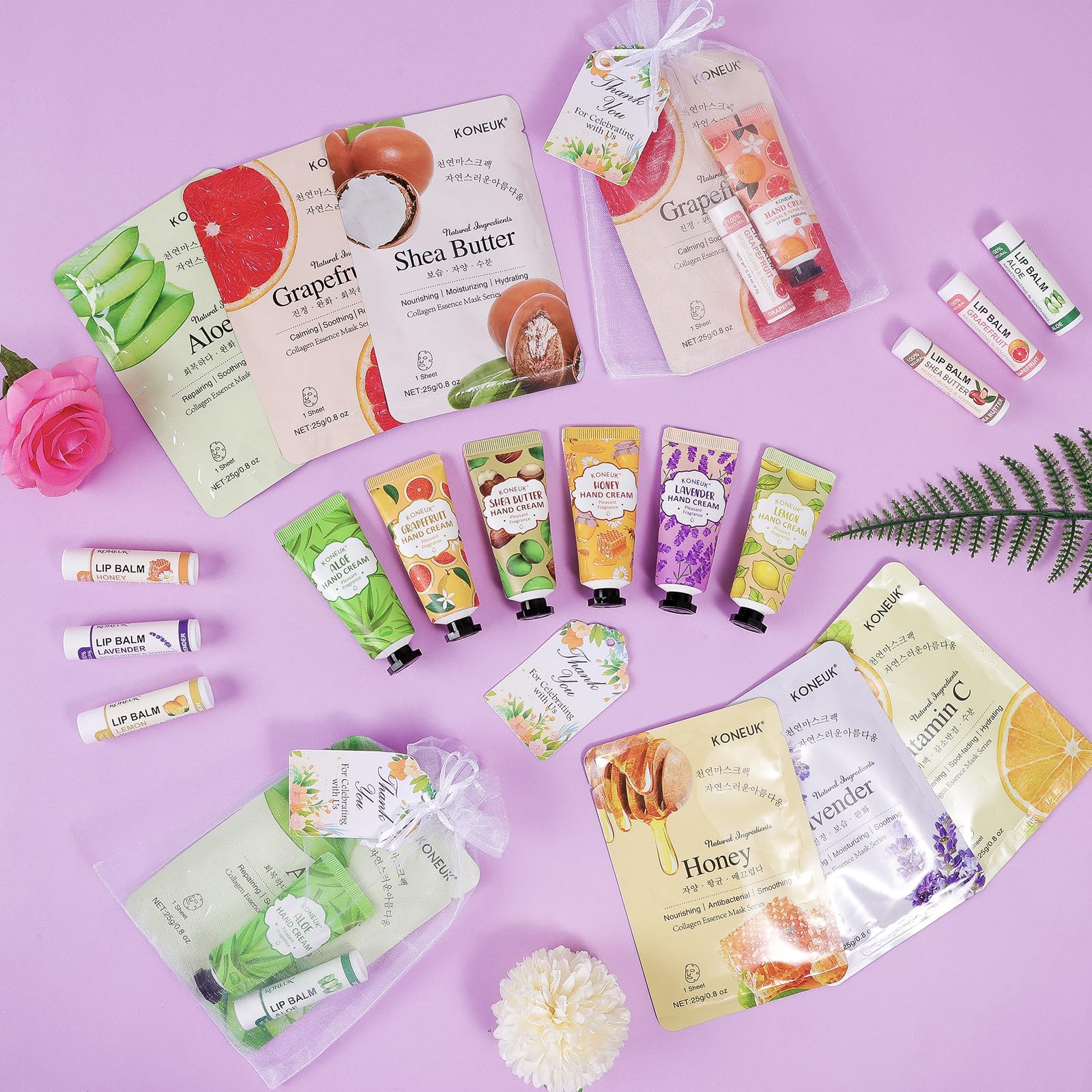 KONEUK party favors display showing varied colors and fragrances for guests