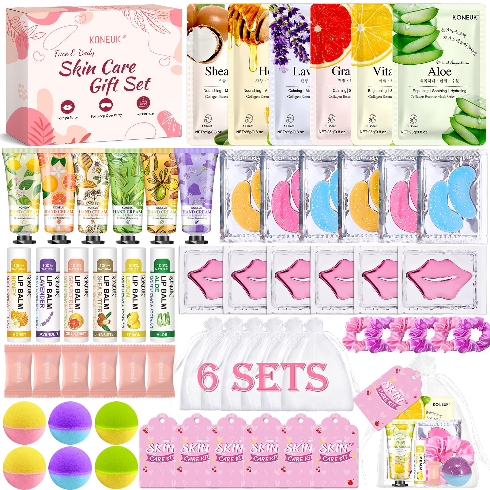 KONEUK spa party kit facemasks provide hydrating moisture for a refreshed glow during sleepovers.