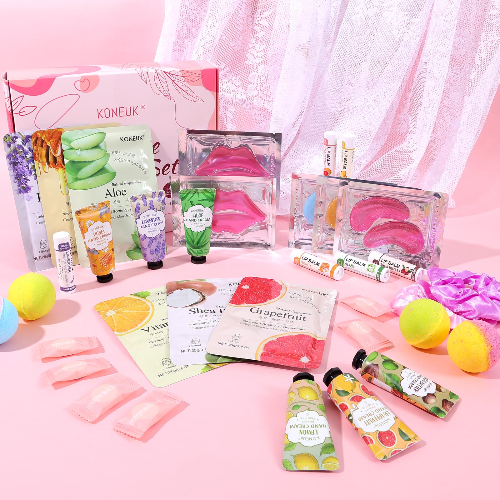 KONEUK spa party kit silk-headbands complete the pampering look.