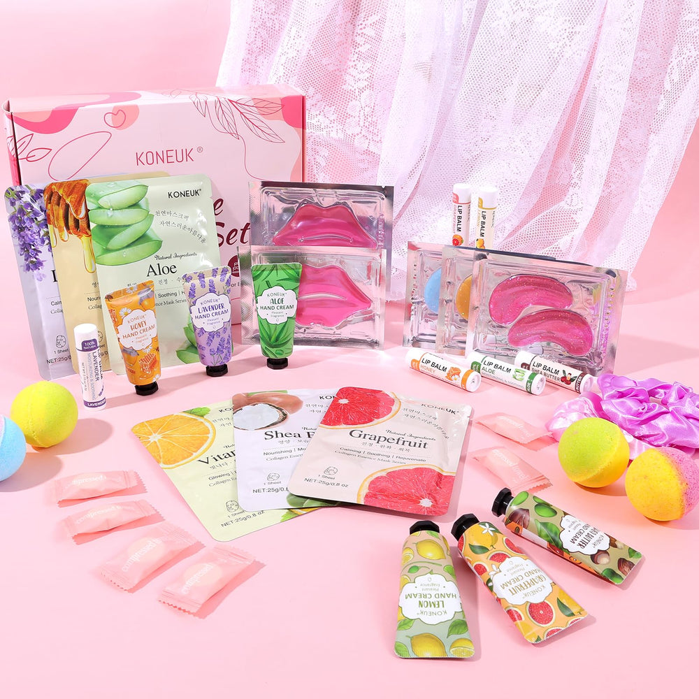 KONEUK spa party kit silk-headbands complete the pampering look.