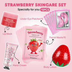 KONEUK strawberry skincare kit facial masks arranged for a deep hydration routine.