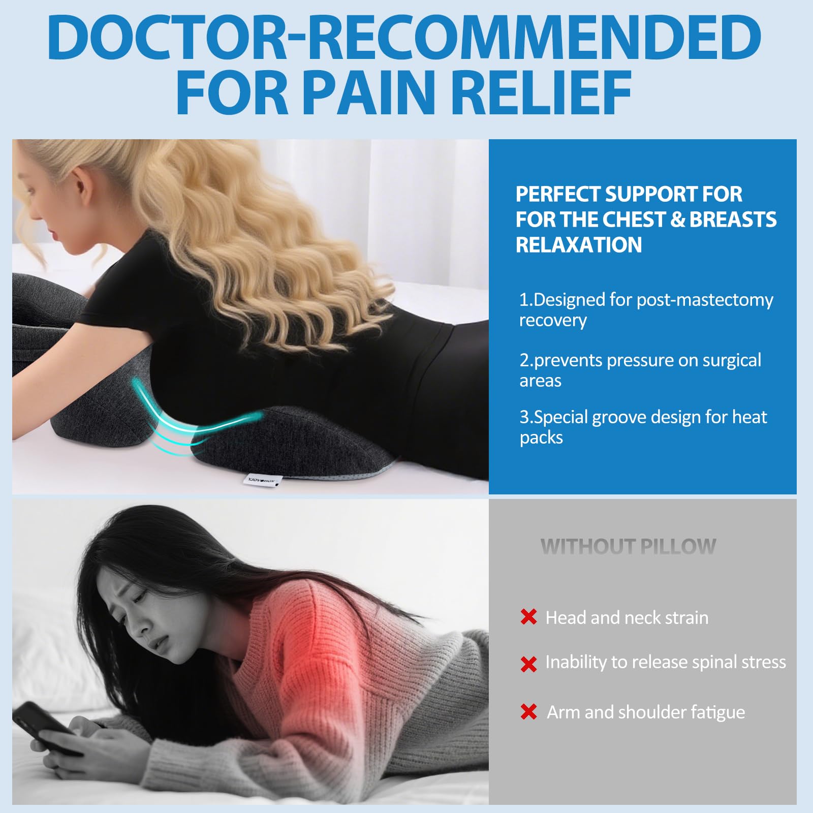 KONOVOLY sleeping-positions breast pillow supports multiple sleep angles and comfort
