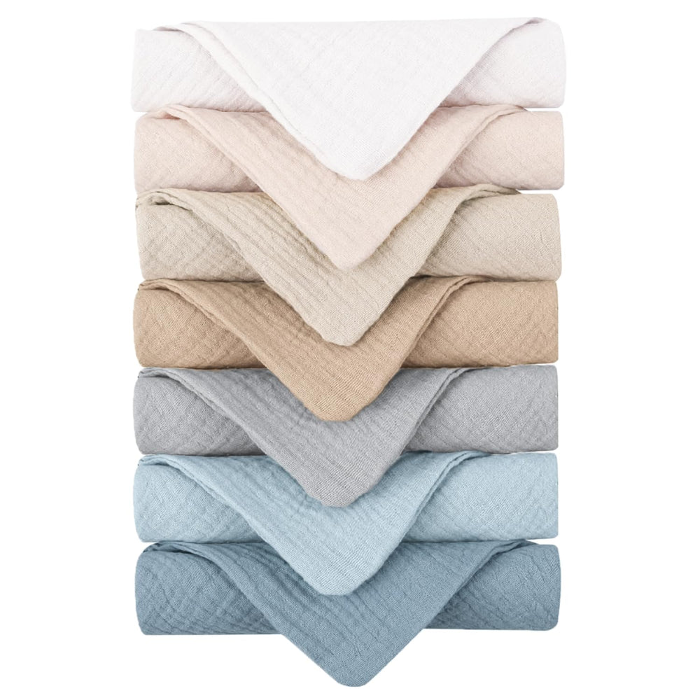 Konssy 7-pack ultra-soft muslin washcloths closeup, two-layer texture for gentle cleansing.