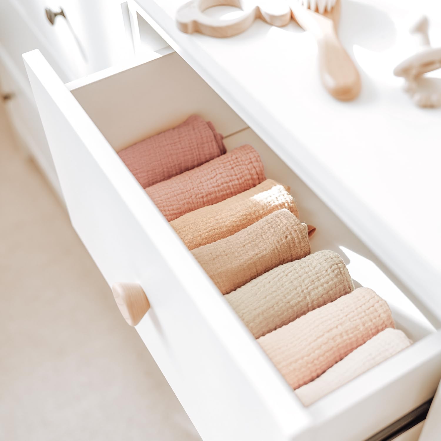 Konssy machine-washable washcloths are easy to care for with low-heat drying