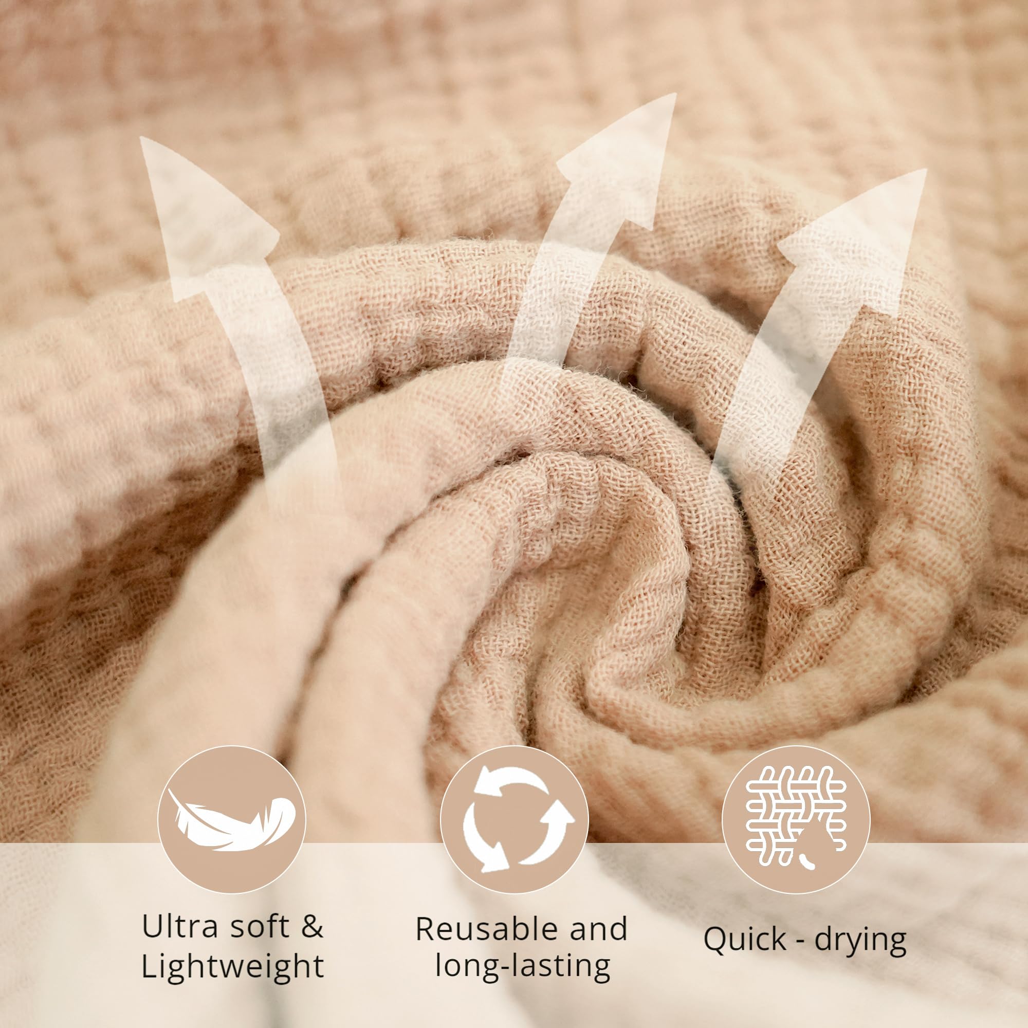 Konssy muslin washcloth for makeup removal and gentle facial cleansing.