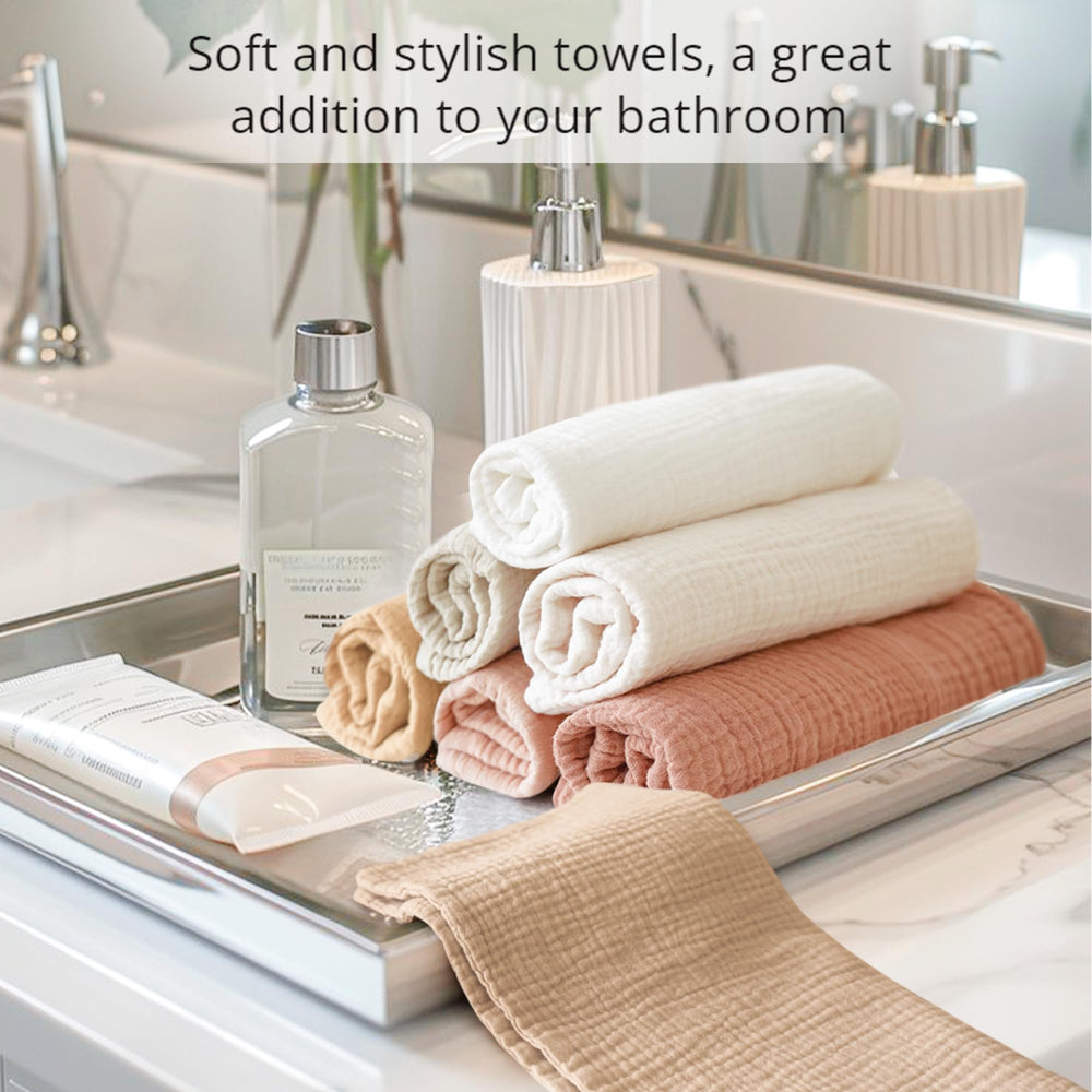 Konssy neutral-color towels complement any decor while staying gentle on skin