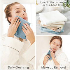Konssy washcloths folded to 11x11 inches, compact for travel and daily routines.