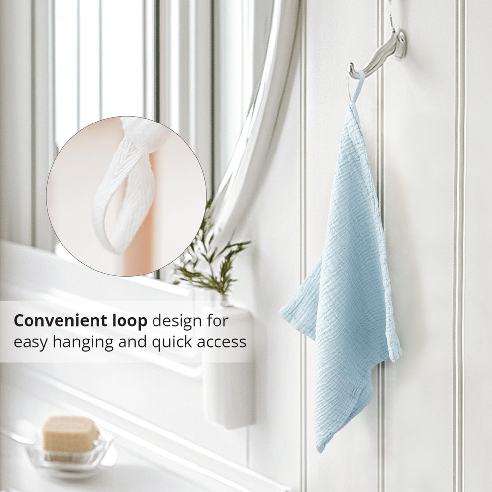 Konssy washcloths hanging loop displayed, easy air-drying and convenient storage.