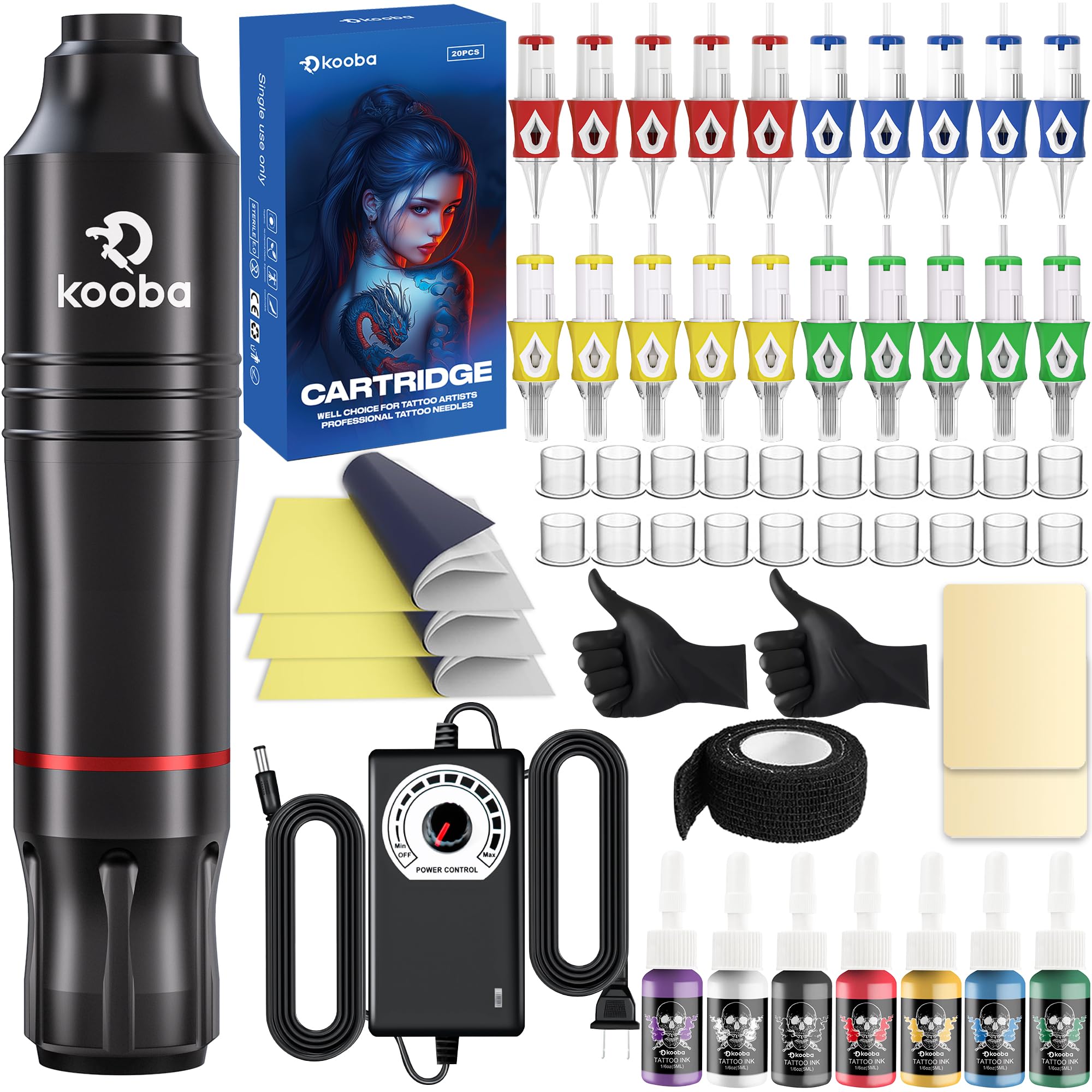 KOOBA Tattoo Gun Kit pen focuses on precise lines with a comfortable ergonomic grip.