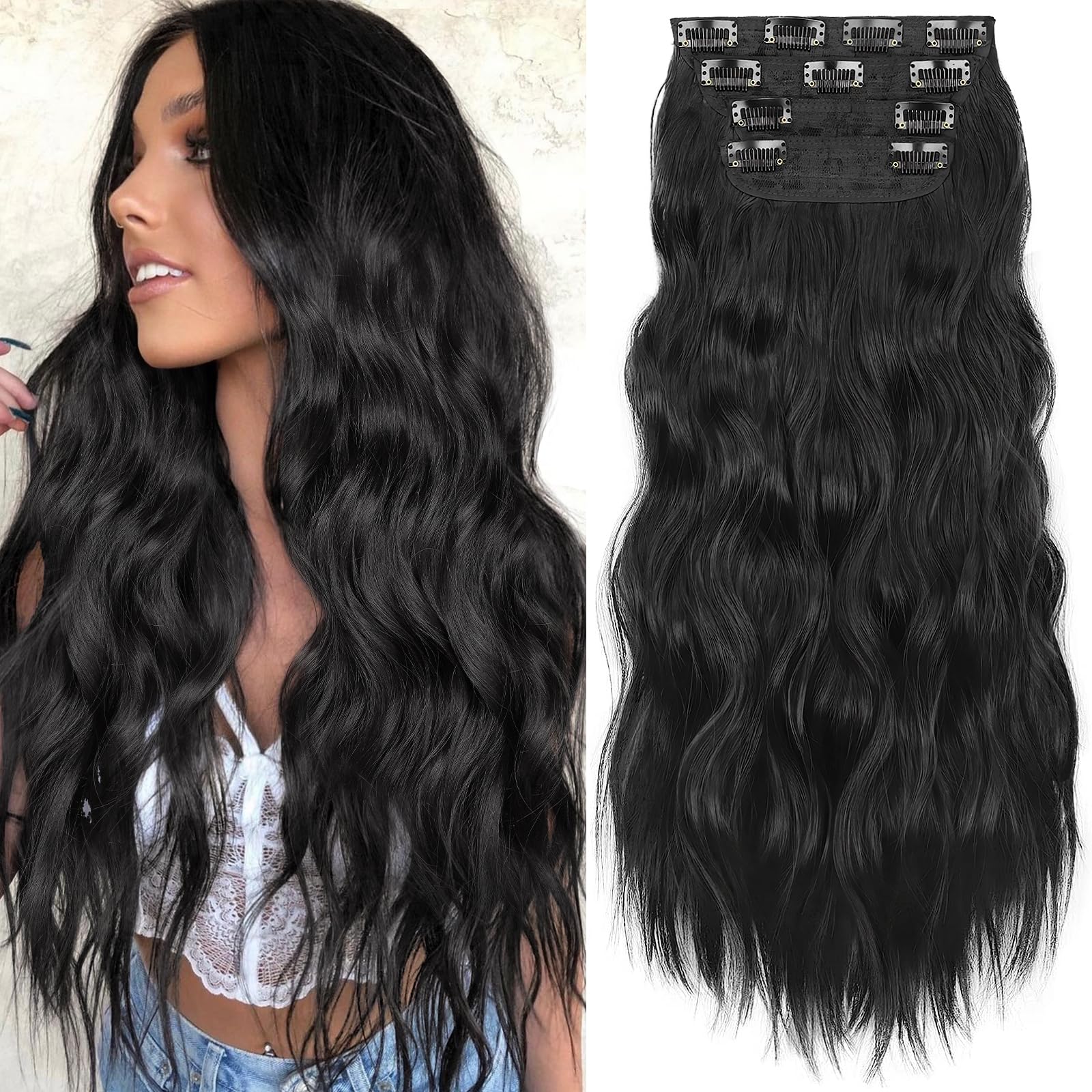KooKaStyle clip-in extensions long wavy 24in for added volume