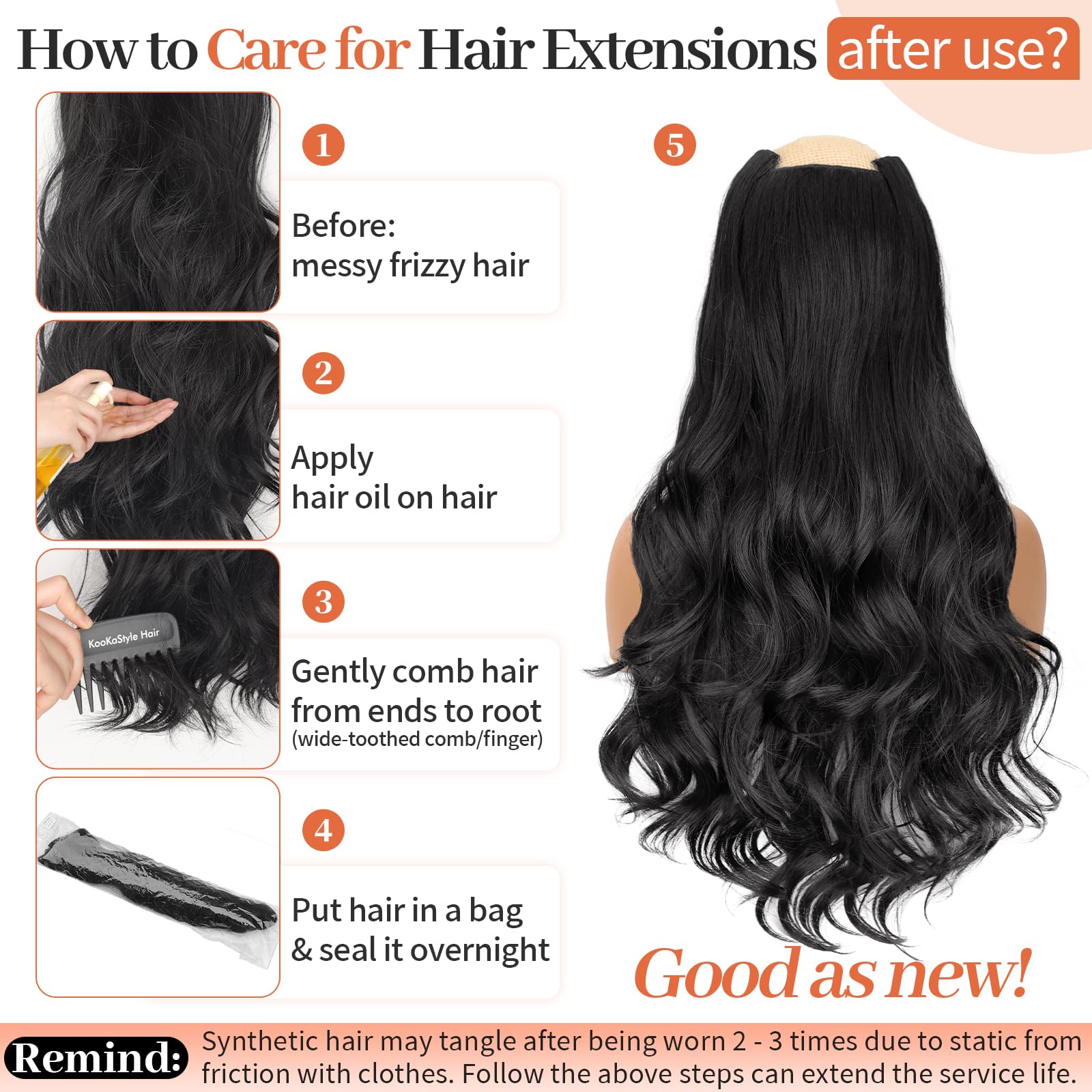 Kookastyle clip-in extensions 20in easy clip-in process for quick styling