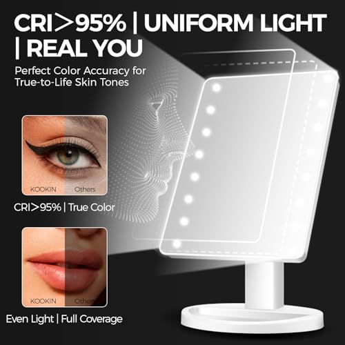 KOOKIN vanity mirror supports USB or battery power for flexible setup