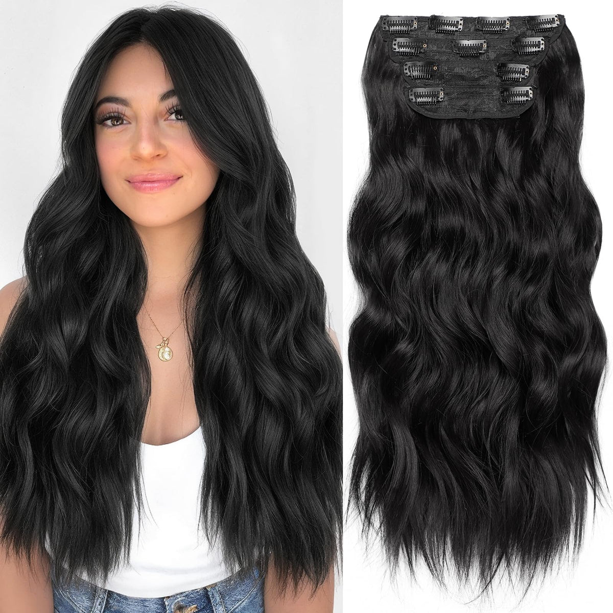 KooKaStyle clip-in extensions front view natural volume and length.