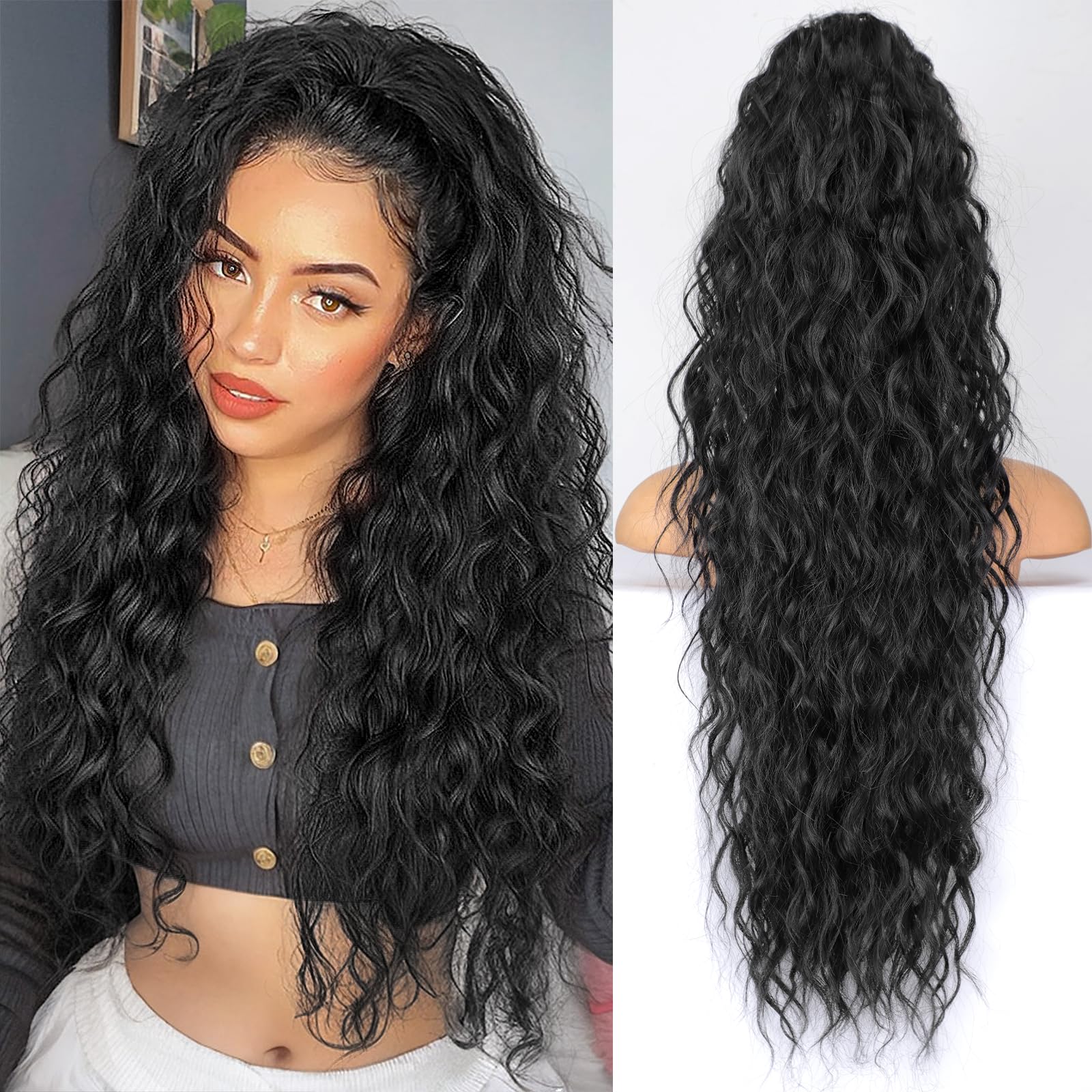 KooKaStyle pony tail extension curl close-up showing natural layering for volume.
