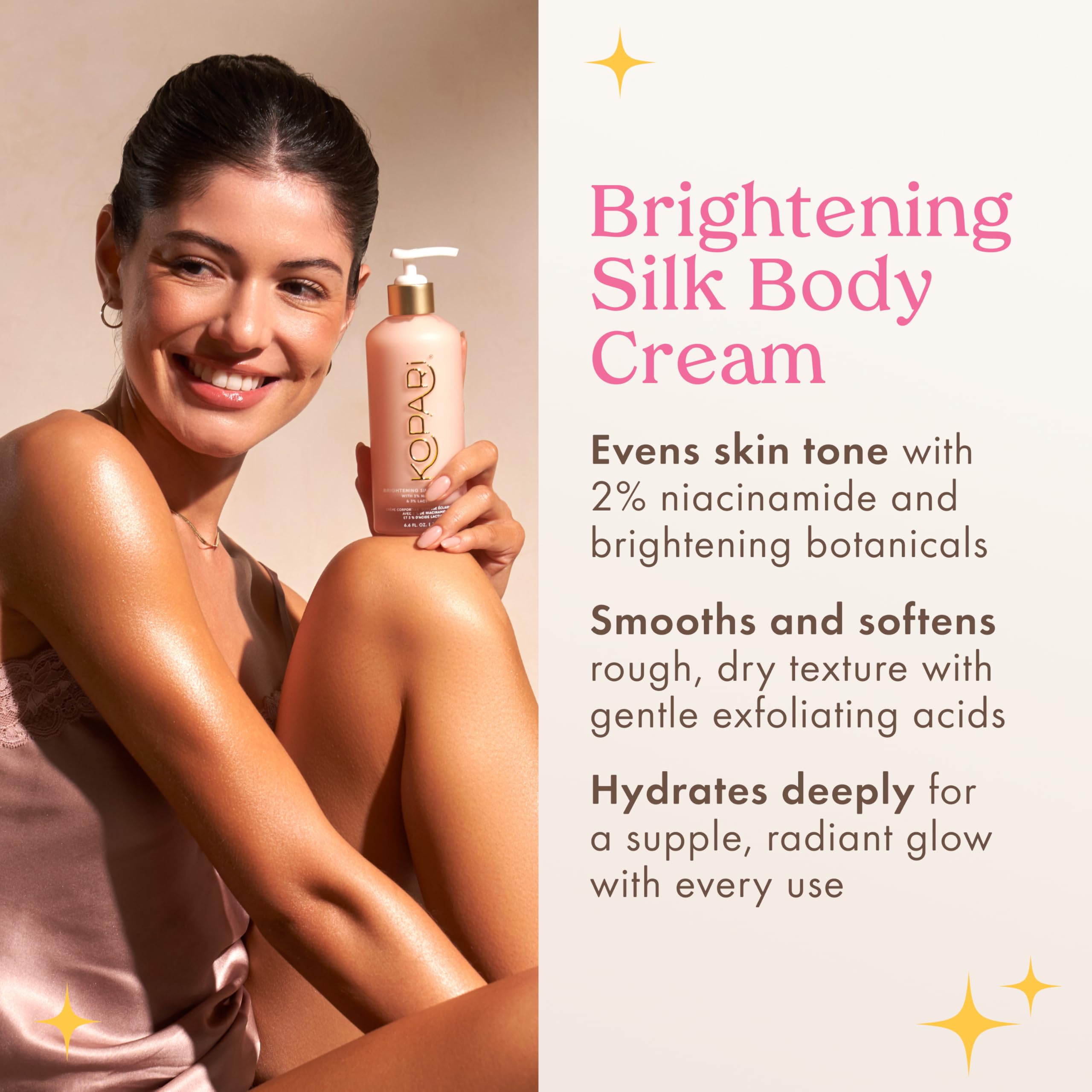 Kopari Silk Body Cream demonstrates lightweight, fast-absorbing hydration on skin.