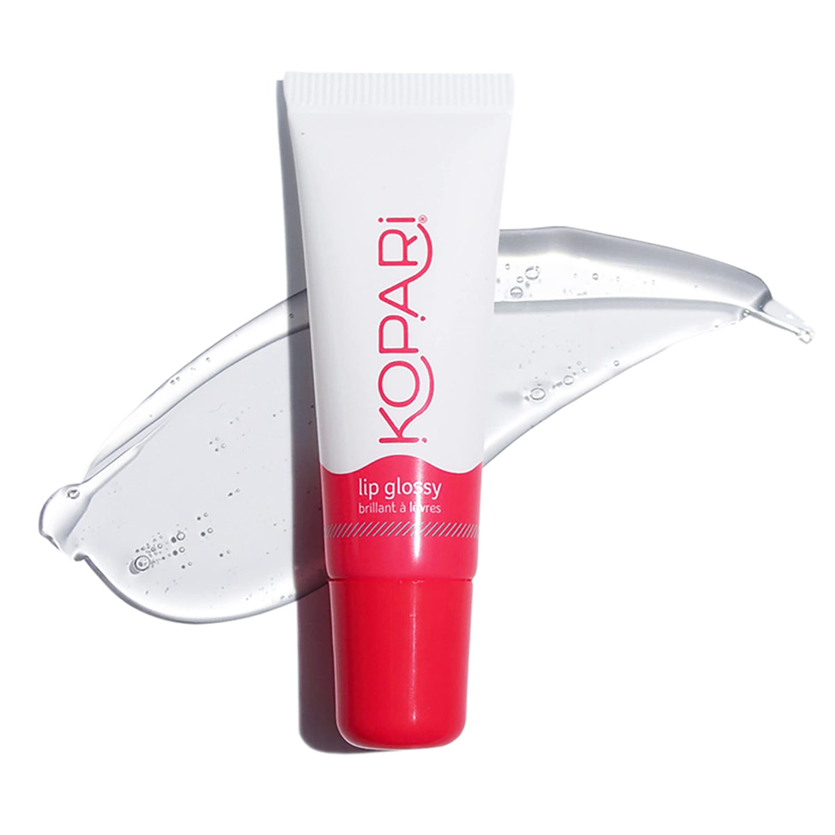 Kopari Coconut Lip Glossy clear bottle highlights hydrating lip gloss for daily use.