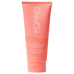 Kopari Guava Hydrating Body Wash bottle with foaming lather for a gentle cleanse.