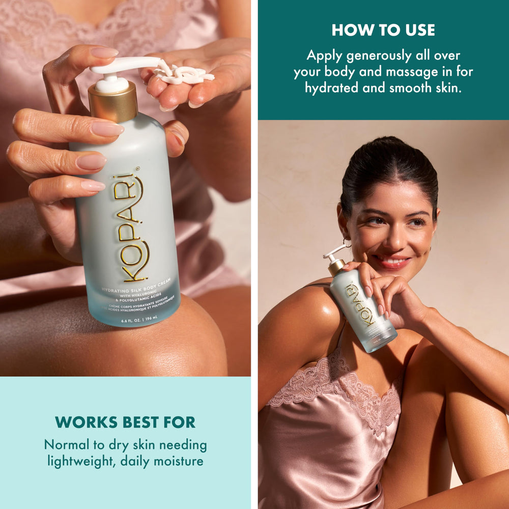 Kopari Hydrating Silk Body Cream daily-use formula suits all skin types