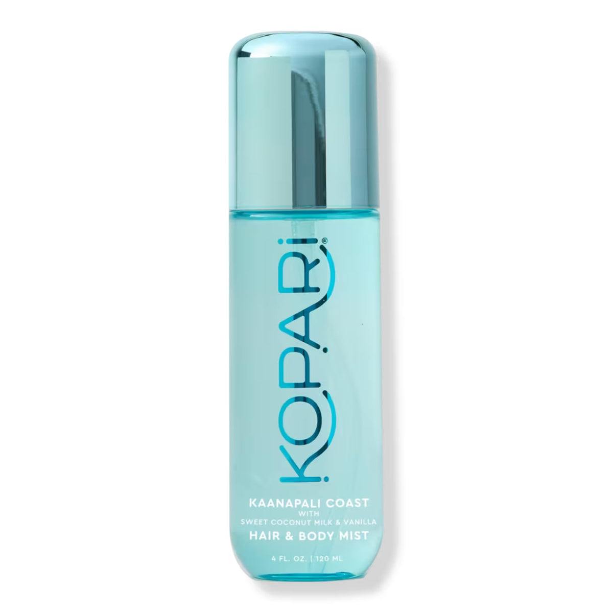 Kopari Kaanapali Coast Mist bottle front showcasing creamy coconut scent for daily refreshment.