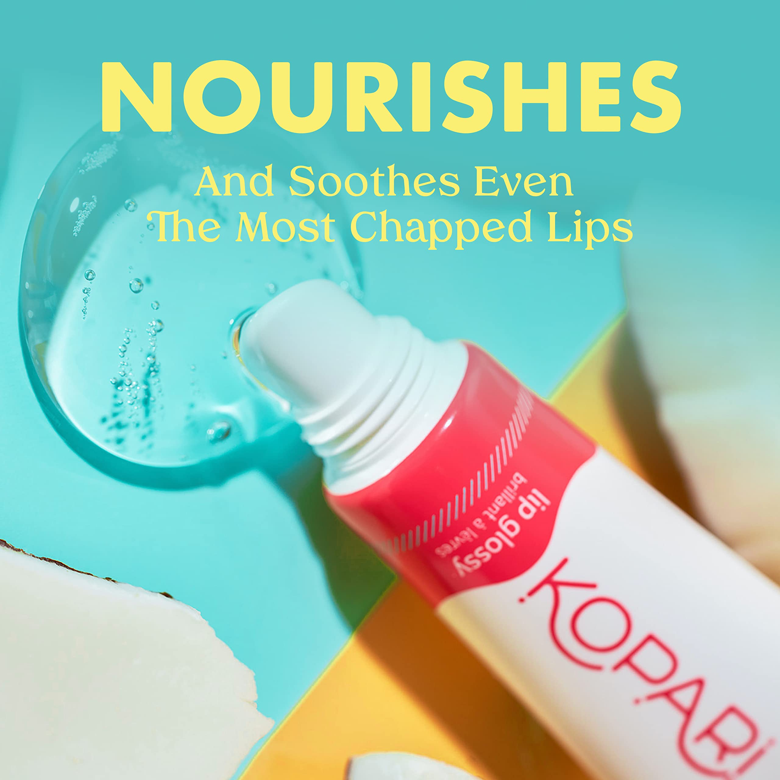 Kopari Lip Glossy application close-up demonstrates smooth glide for moisturized lips.