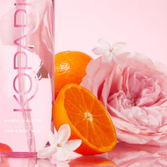 Kopari Marbella Bloom ingredients closeup highlights neroli and bergamot notes for mood uplift