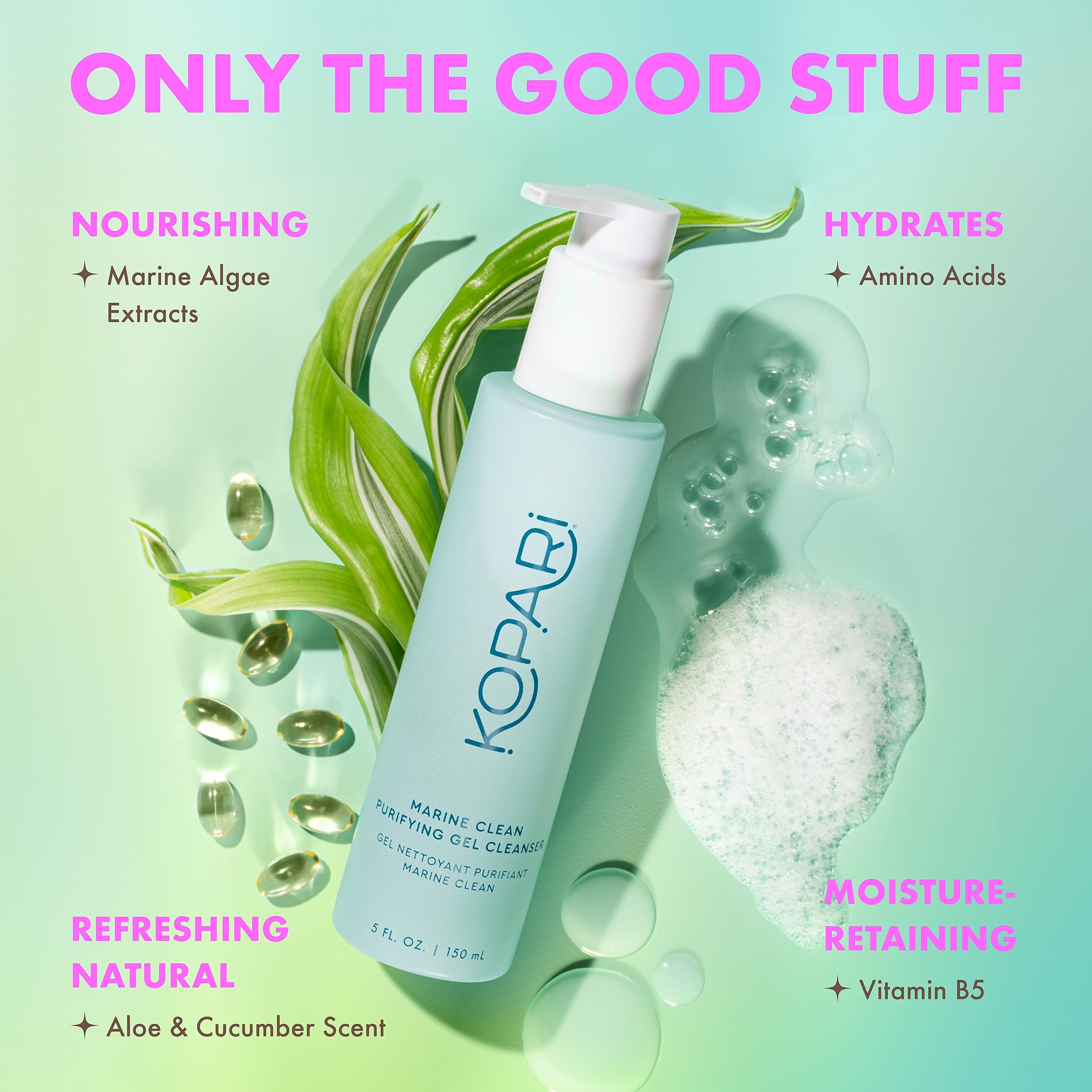 kopari-marine-clean-soft-skin close-up suggests hydration and balance after cleansing.
