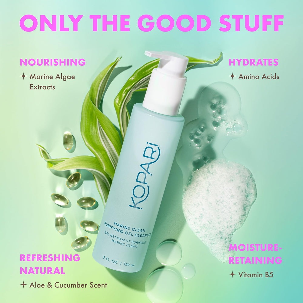 kopari-marine-clean-soft-skin close-up suggests hydration and balance after cleansing.