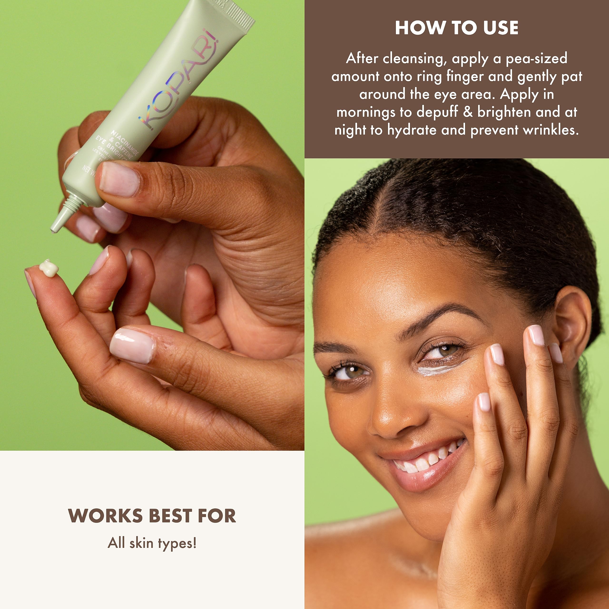 Morning routine with Kopari eye cream for refreshed under-eye appearance