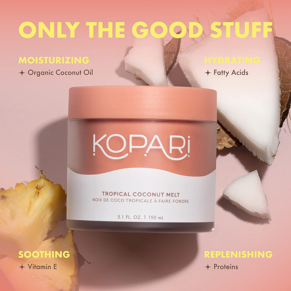 Kopari Organic Tropical Coconut Melt hair mask closeup hints shine and softness