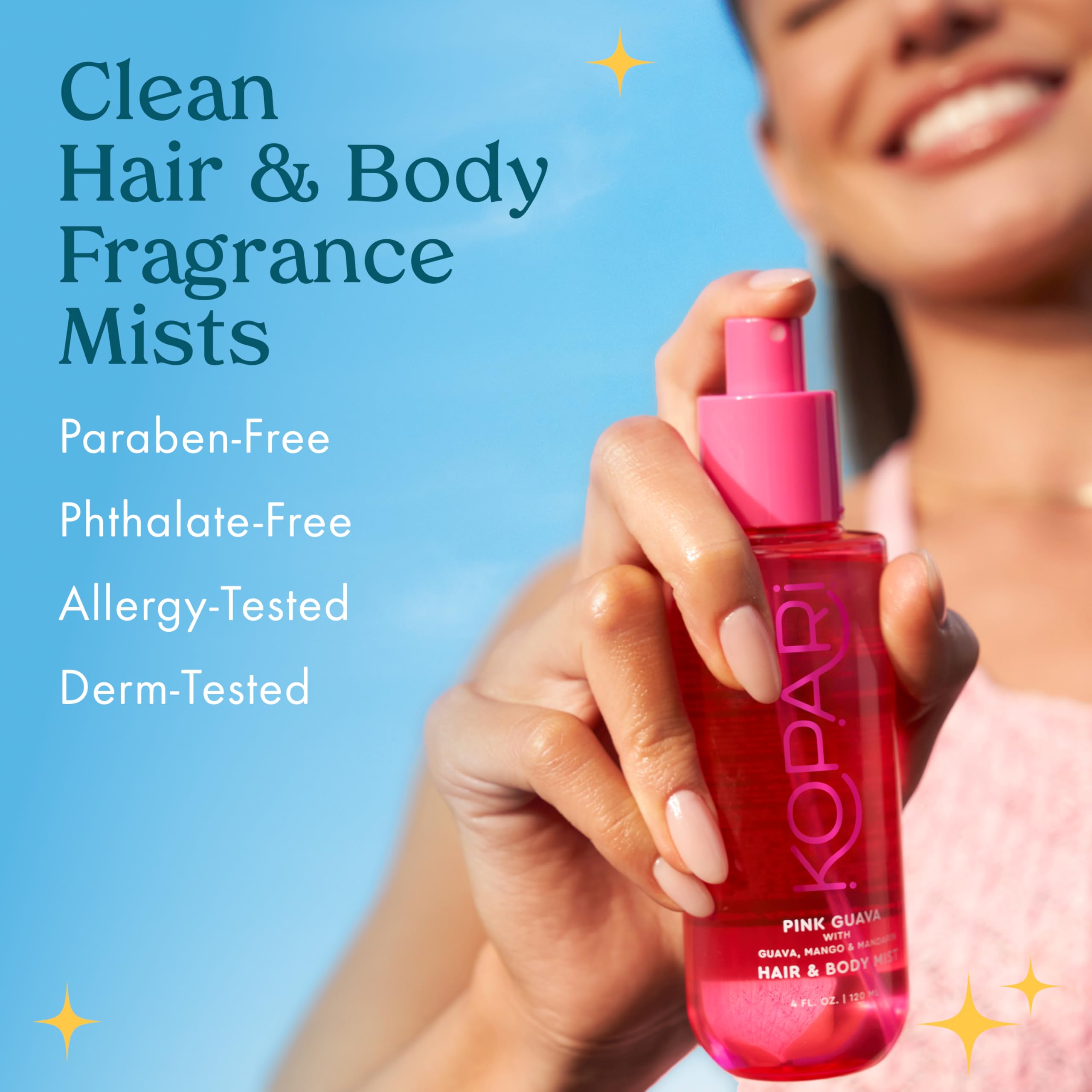Kopari Pink Guava on hair by the beach evokes tropical refreshment
