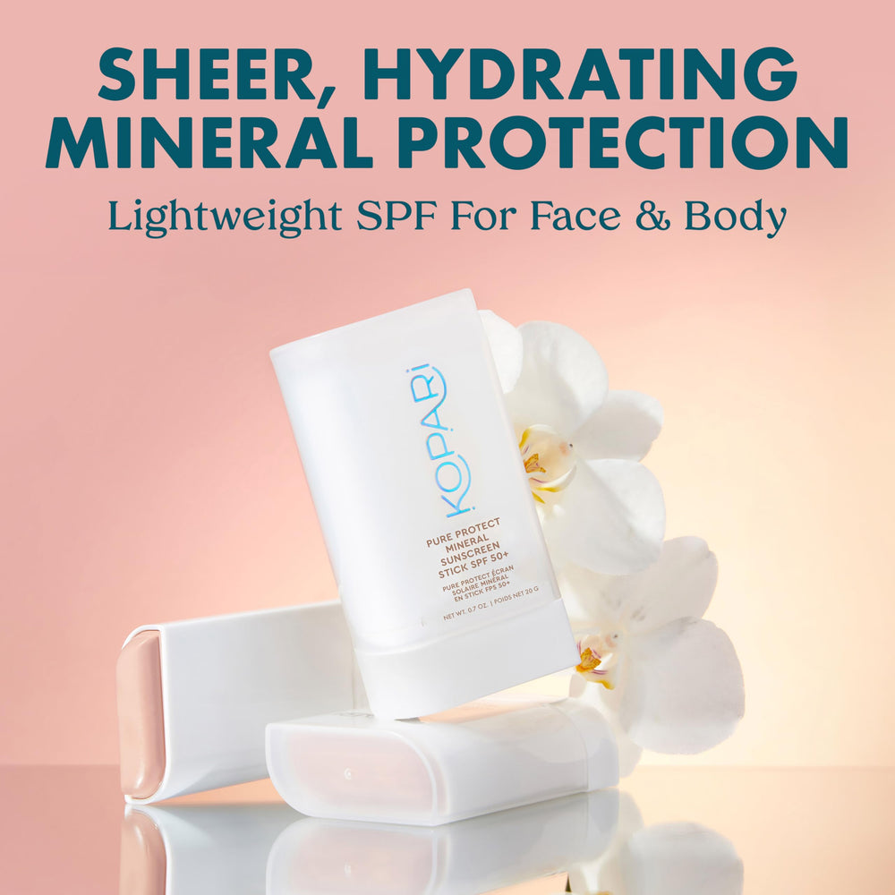 Kopari Pure Protect clear zinc oxide on skin for invisible protection.
