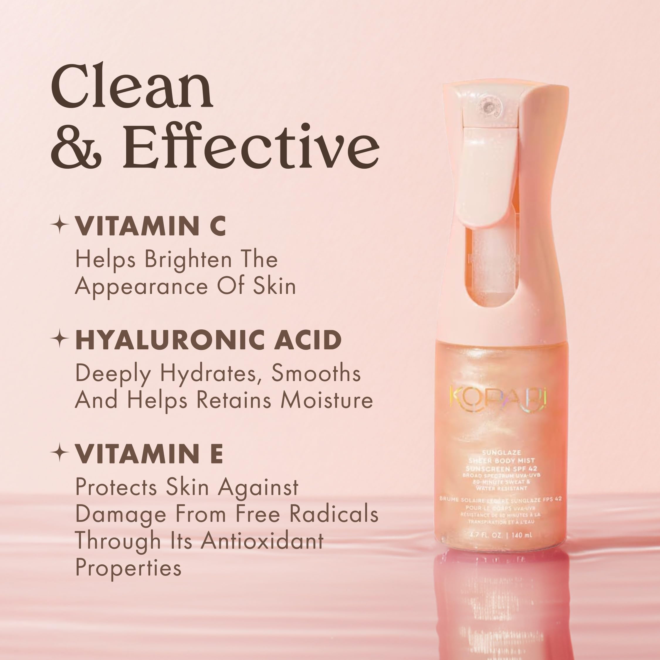Kopari Rose Gold Sunglaze hyaluronic hydration for deeply moisturized skin.